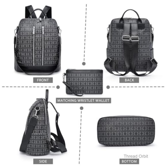 Vegan Leather Convertible Backpack Purse with Wristlet, Lightweight Travel Bag main image 5